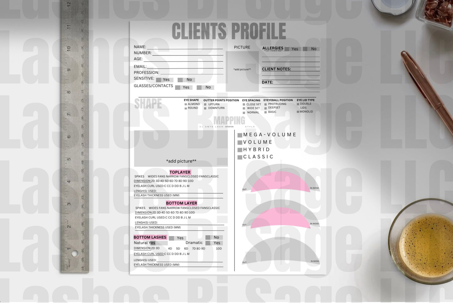 Lash Client Tracking Sheet – Printable Lash Mapping & Client Notes Form
